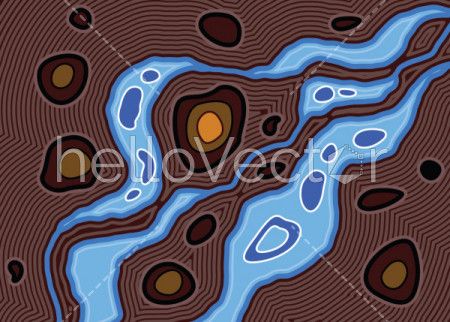 River, Aboriginal art vector painting with river