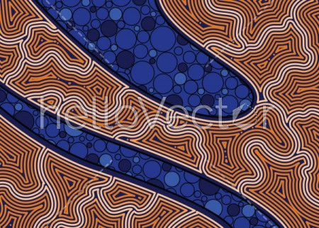 Aboriginal art vector painting with river and land