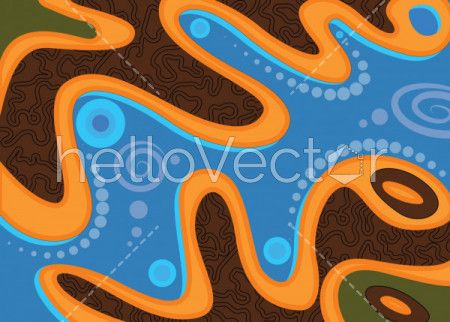 River, Aboriginal art vector painting with river