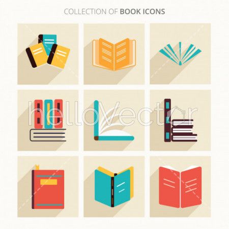 Books icon collection with shadow in trendy flat style isolated on colorful background
