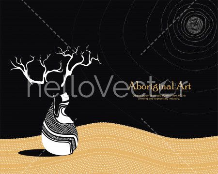 Vector Banner with text. Boab (Baobab) Tree Vector Painting.