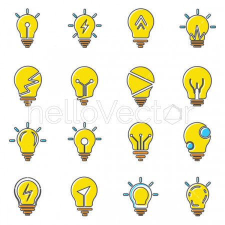 Light bulb icons collection in trendy flat style isolated on white background.