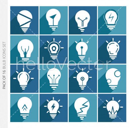 Light bulb icons collection with shadow in trendy flat style isolated on colorful background.