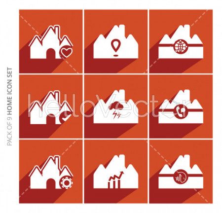 Home icons set with shadow in trendy flat style isolated on color background.
