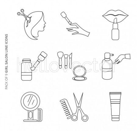 Collection of vector line icons set for girls salon.