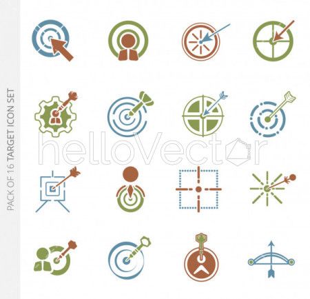 Set of 16 different vector target colored icons