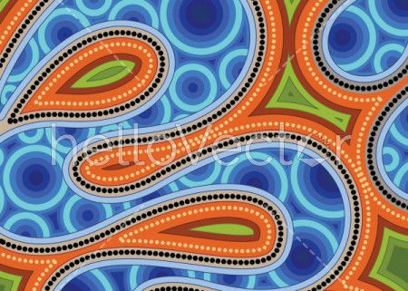 Aboriginal dot art vector painting with river.