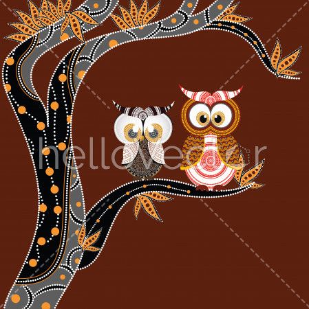 Aboriginal Painting With Owl Vector.