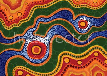 Aboriginal dot art vector background with river