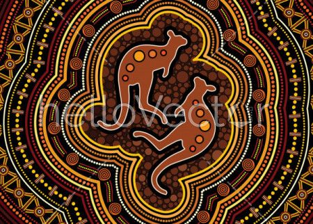 Aboriginal art vector painting with kangaroo.
