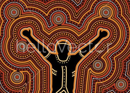 Illustration based on aboriginal style of dot  background depicting victory.