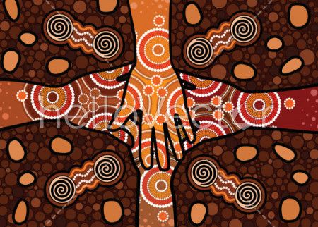 Illustration based on aboriginal style of dot background. Friendship concept