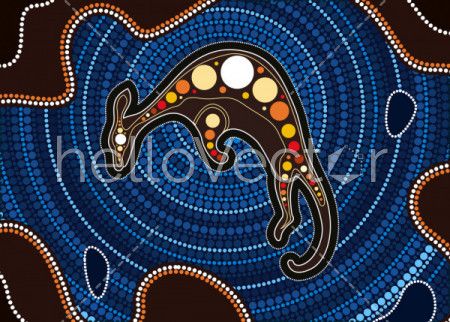 Aboriginal art vector background with kangaroo