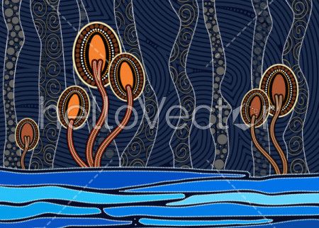 Aboriginal art vector painting with tree, Nature concept