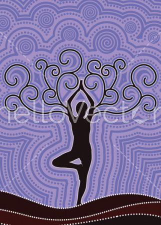 Illustration based on aboriginal style of dot background. Fitness and meditation concept