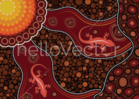 Illustration based on aboriginal style of dot background with lizard