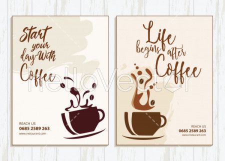 Coffee shop flyer templates design with graphics and text.