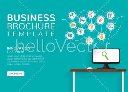 Business brochure template with text and colurful icons - Vector illustration