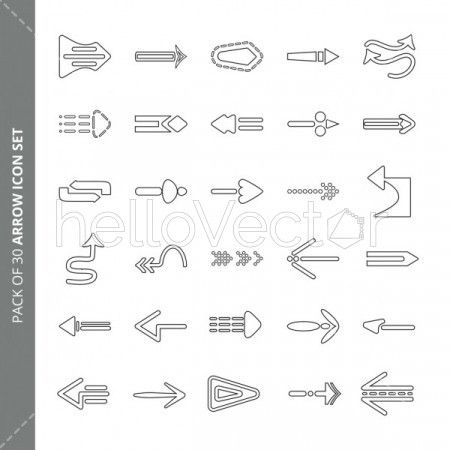 Pack of 30 different arrow icon set vector