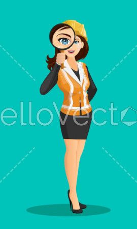 Cartoon girl with magnifying glass - Vector illustration