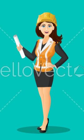 Female builder character in uniform - Vector Illustration