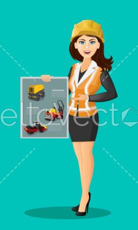 Female builder character in uniform  - Vector Illustration