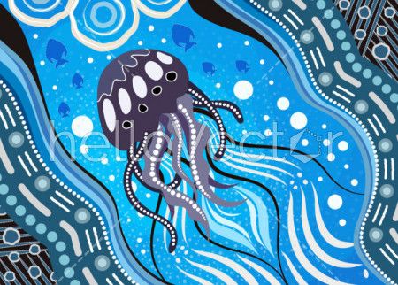 Aboriginal art vector background depicting jellyfish