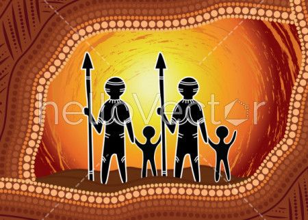 Aboriginal dot art vector painting. Family concept
