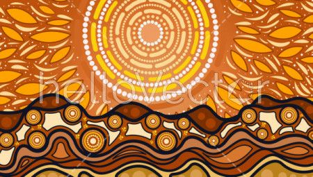 Nature concept, Aboriginal dot art vector painting depicting mountain