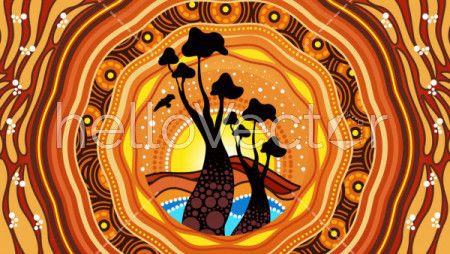 An illustration based on aboriginal style of background depicting nature.