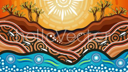 An illustration based on aboriginal style of background depicting nature.