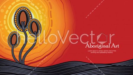 Aboriginal dot art vector banner with text, Nature concept