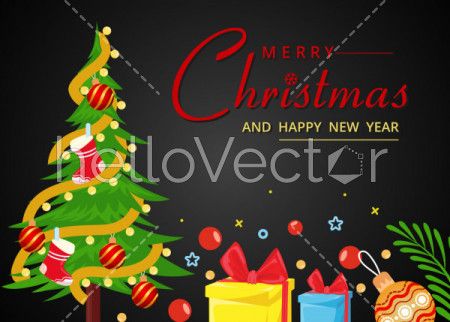 Christmas tree with gifts vector background.