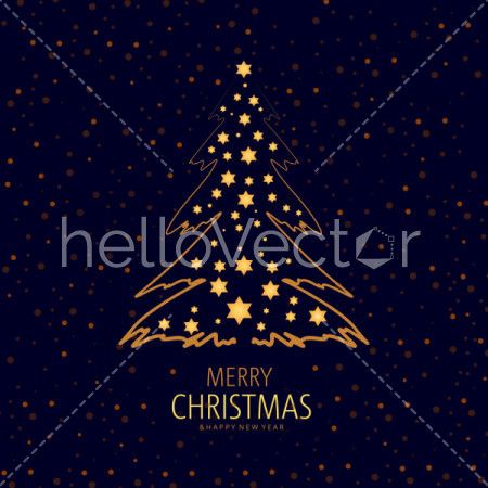 Abstract golden Christmas tree on dark background.