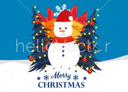 Merry Christmas vector background with snowman