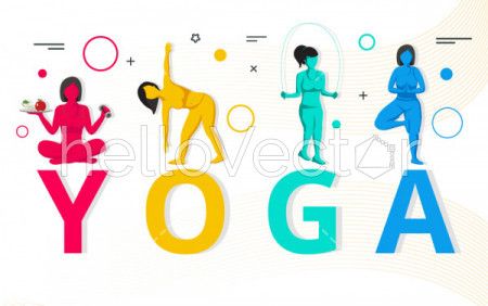 Girls doing yoga, Health and fitness concept graphic