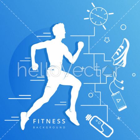 Abstract silhouette of man runner on blue background