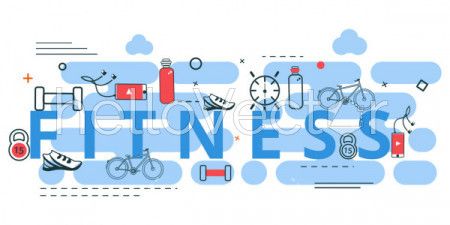 Health and fitness concept graphic with equipment - Vector Illustration