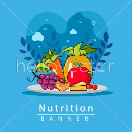Fitness and diet banner background with healthy food icons
