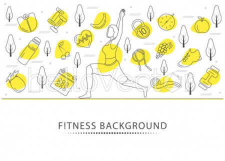 Fitness vector banner background with healthy lifestyle line icons