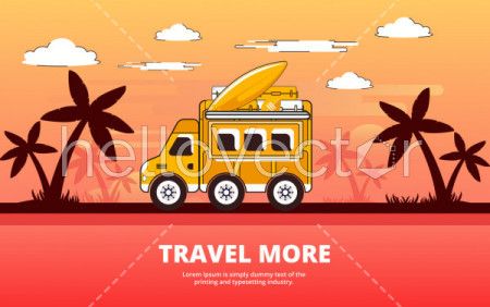 Travel by bus, Travel and Tourism flat design - Vector Illustration