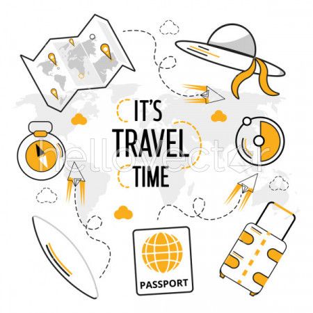 Travel and Tourism banner with icons - Vector Illustration