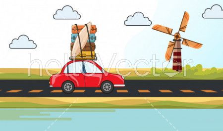 Travel by car, Travel and Tourism flat design - Vector Illustration