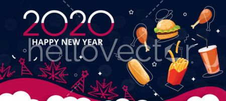 Happy new year 2020 food banner background