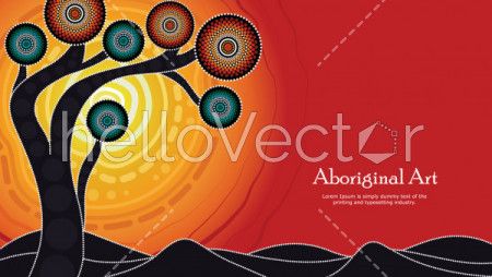 Aboriginal dot art vector banner with text, Nature concept