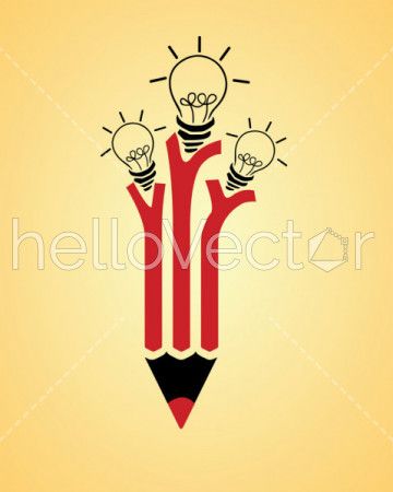 Red pencil with idea bulbs vector illustration