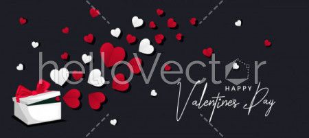 Valentine’s day vector banner with pink hearts and typography.