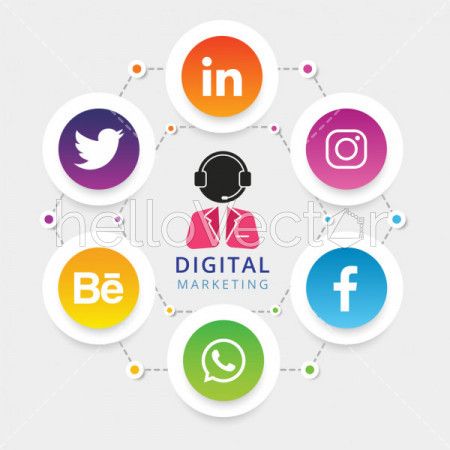 Digital marketing brochure template with social media icons - Vector illustration
