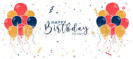 Birthday celebration party banner with balloons and confetti - Vector illustration