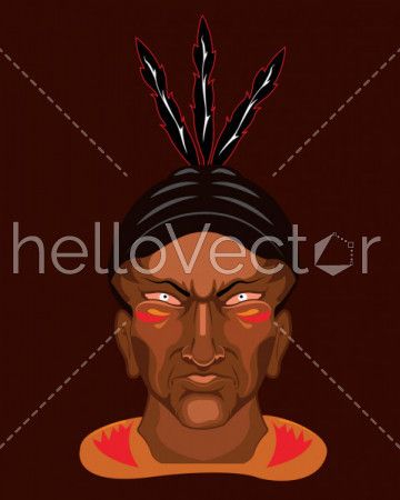 American Indian chief front face - vector illustration